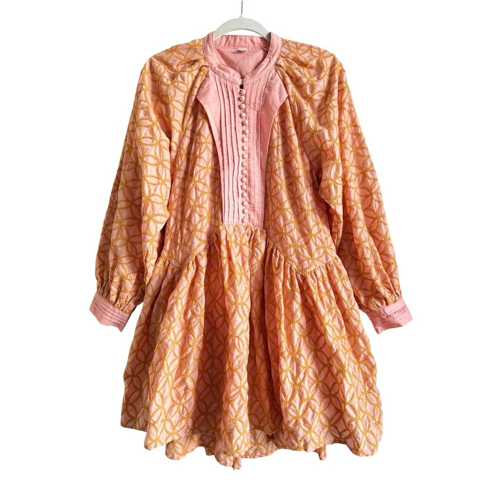 ASA Fashion Group Baby Doll Puff Sleeve Eyelet Whimsy Fairy Boho Peach Women's L